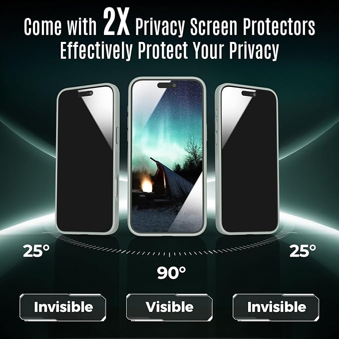 Symcele Designed for iPhone 16 Plus Case, Compatible with MagSafe, with Privacy Screen Protectors X2, [Camera Protection] [15FT Military Drop Protection] Shockproof Phone Case, 6.7", Calke Green