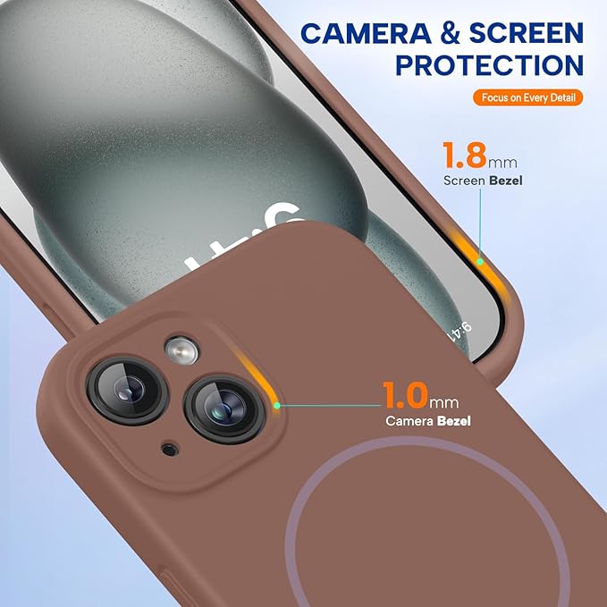 Miracase Magnetic for iPhone 15 Case, [Soft Anti-Scratch Microfiber Lining], Compatible with MagSafe, Liquid Silicone Case Shockproof Drop Protection Phone Case for 15,Chocolate