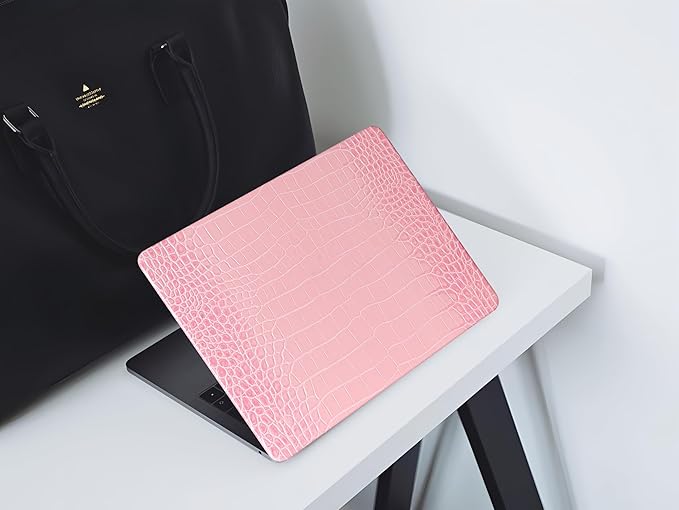 Compatible with Crocodile MacBook Air 13 inch Case 2021 2020 2019 2018 M1 A2337 A2179 A1932, Textured Elegant Luxury Aligator Skin Snakeskin PU Leather Hardshell Case & Keyboard Cover, Pink