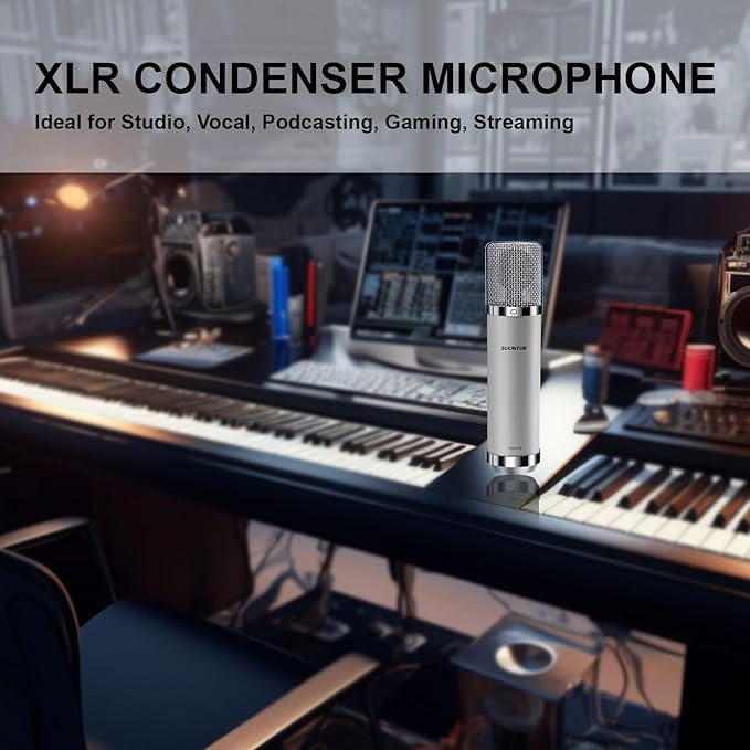 SUUNTOK FET Condenser Microphone Professional XLR Studio Microphone with 34mm Large Diaphragm, Cardioid Recording Mic Computer Gaming PC TM251S Mic Kit for Singing, Podcasting, YouTube (Gray)