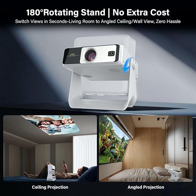 4K Support Native 1080P Touch Screen Projector with WiFi Bluetooth, Auto Focus Smart Portable Game Projector, Built-in Apps Mini Outdoor Movie Projector for Bedroom Home Theater