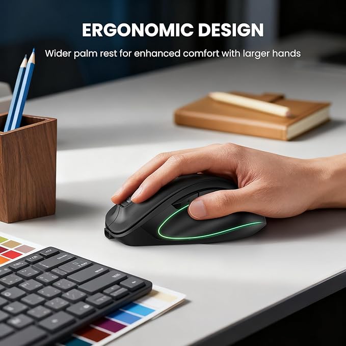 TECKNET Wireless Mouse, Bluetooth Mouse (BT5.0/3.0 & 2.4G) Rechargeable 4800 DPI Silent Mice, Computer Mice with USB A Receiver,Ergonomic Grips Optical Cordless Mice for Laptop/Mac/PC,Black