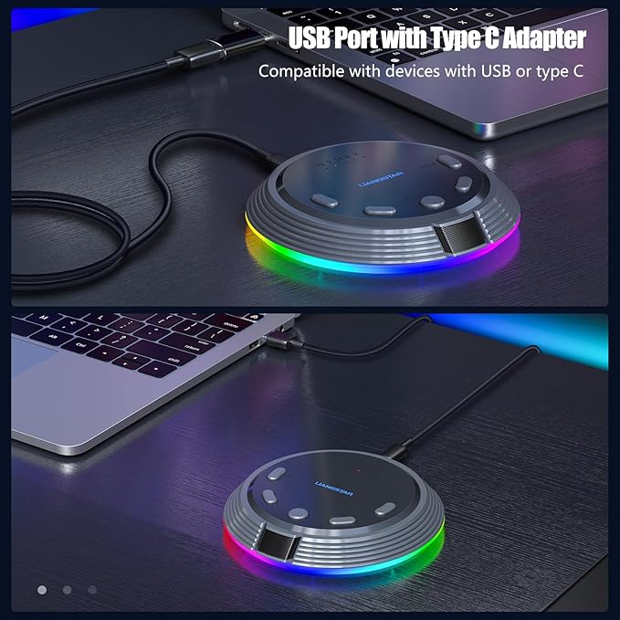 LIANGSTAR Gaming USB Microphone with AI Noise Cancellation, 5 Voice Changes, Mute, Volume Control, RGB Light Condenser Computer Microphone for PC Gamer, YouTube, Streaming, Conference