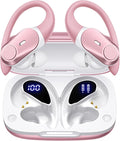 Active Noise Cancelling Wireless Earbuds Bluetooth Headphones 80H Playtime Ear Buds with Power Display Case Hi-Res Sound & Clear Calls Over Ear Hooks Earphones for Sports Running Gym Workout Rose Gold
