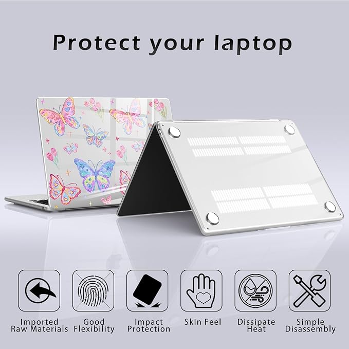Compatible with MacBook Air 15 inch Case M5 M4 M3 M2 2026-2023 Release A3448 A3241 A3114 A2941, Cute Butterfly Flower Protective Hard Shell Clear Cover for Mac Air 15.3 inch