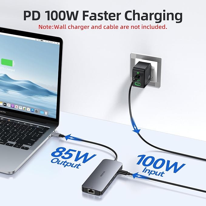 USB C Docking Station 3 Monitors, MOKiN USB C Docking Station with 2 HDMI, 4K DisplayPort, 1Gbps Ethernet, 100W PD Charging, 3 USB A/C 3.0, Multiport Adapter for Dell/HP/Lenovo/Surface