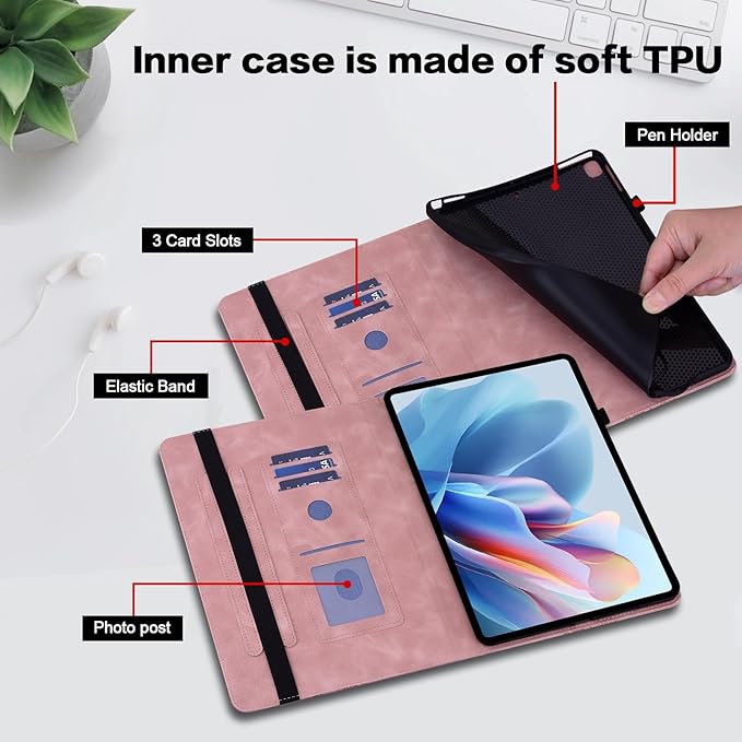 Case for iPad 6th / 5th Generation 9.7 Inch 2018/2017, iPad Air 2 Multi Angle Flip PU Leather Shockproof Case with Pencil Holder/Card Slots, Pink
