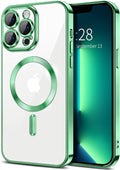 Hython Magnetic Clear for iPhone 13 Pro Max Case with Camera Lens Protector [Compatible with MagSafe] Plating Edge Slim Soft TPU Cover Protective Phone Case for iPhone 13 Pro Max 6.7", Light Green