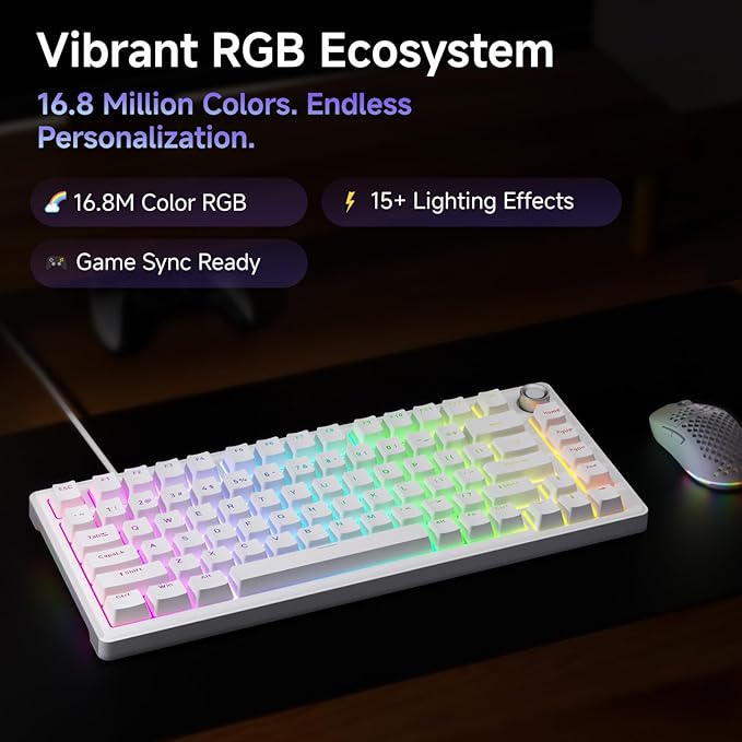 DIERYA DK81E 75% Mechanical Gaming Keyboard, Hot-Swappable, Pre-Lubed Linear Switches, Gasket-Mount, 6-Layer Dampening Foam, Programmable, Volume Knob, RGB Backlit, Double-Shot Keycaps, Wired, White