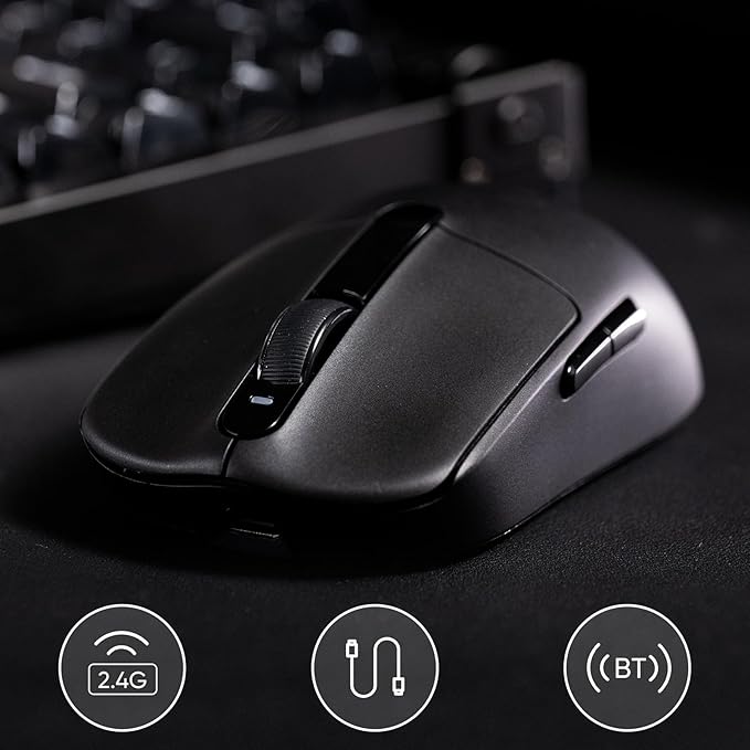Akko Dash Ultra Wireless Gaming Mouse, 8K Polling Rate with PAW3950 Sensor, 30000 DPI, 40g Ultra Lightweight, Omron Optical Switches, BT/2.4G/Wired Symmetrical Computer Mouse, Black