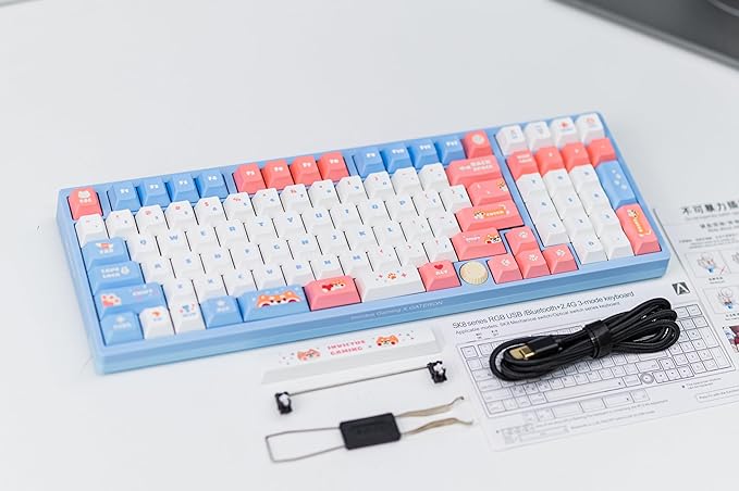 GATERON iG 98 Co-Branded Mechanical Gaming Keyboard, Tri-Mode Hot Swappable Wired/Bluetooth/2.4G Wireless Keyboard with RGB Light for Windows & Mac, PBT Keycaps (Sweet Time, Mountain Top Switch)