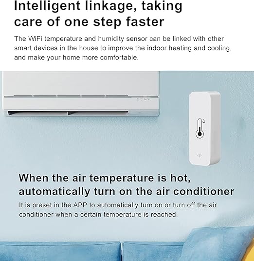 WiFi Temperature Humidity Sensor Smart Hygrometer Thermometer Sensor with APP Remote Monitor and Alert High Precision Indoor Thermometer No Hub Required, Compatible with Alexa Google Assistant