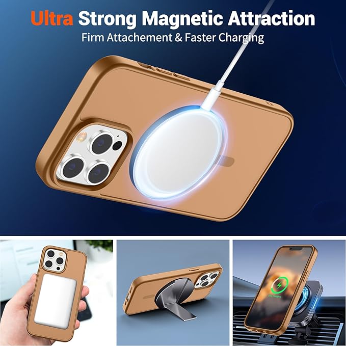 SUPFINE Magnetic for iPhone 13 Pro Case (Compatible with MagSafe) (Military Grade Drop Protection) Slim Translucent Matte Shockproof with Anti-Fingerprint Phone Case,Brown
