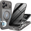 BERFY for iPhone 17 Pro Max Case, Compatible with MagSafe, Built in Privacy Screen Protector, Shockproof Full Body Phone Case for 17 Pro Max with Magnetic Stand, Clear Grey