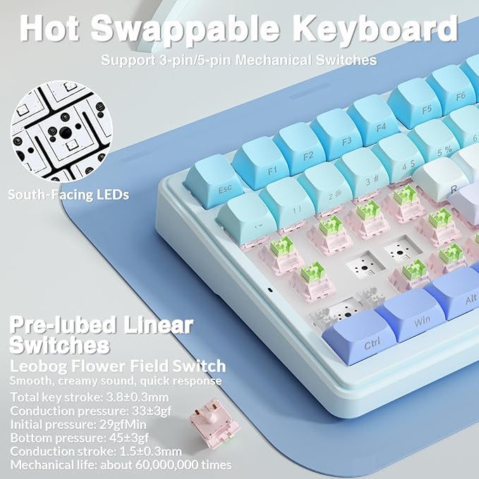 AULA F99 Wireless Mechanical Keyboard,Triple-Mode(BT5.0/2.4GHz/USB-C),Gasket Mounted Creamy Keyboard with Linear Switches, Side Printed PBT Keycaps,RGB Backlit PC Gaming Keyboards for Win/Mac