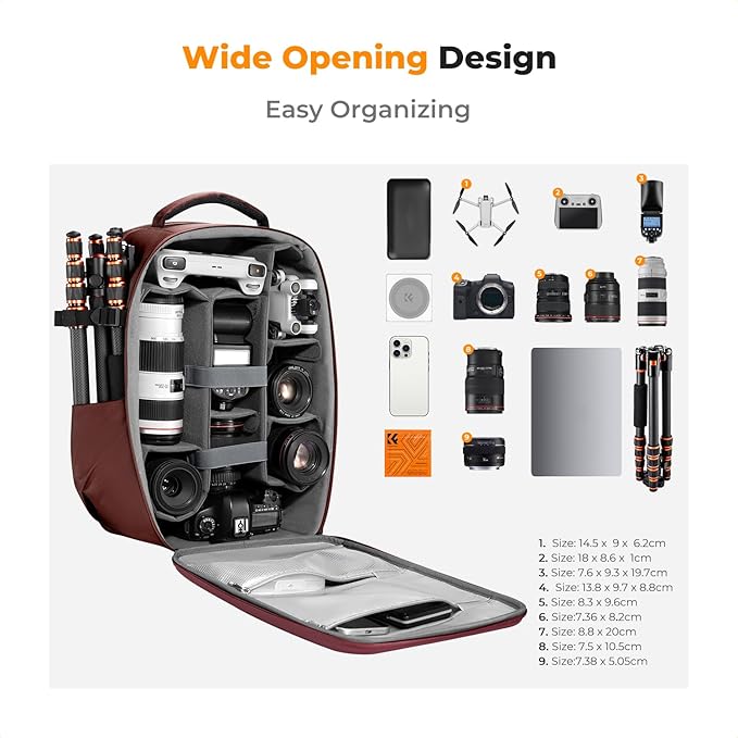 K&F CONCEPT Camera Backpack,Hardshell Photography DSLR Camera Bag with 15-15.6 Inch Laptop Compartment Hard Shell Camera Case Compatible with Canon/Nikon/Sony/DJI Mavic Drone