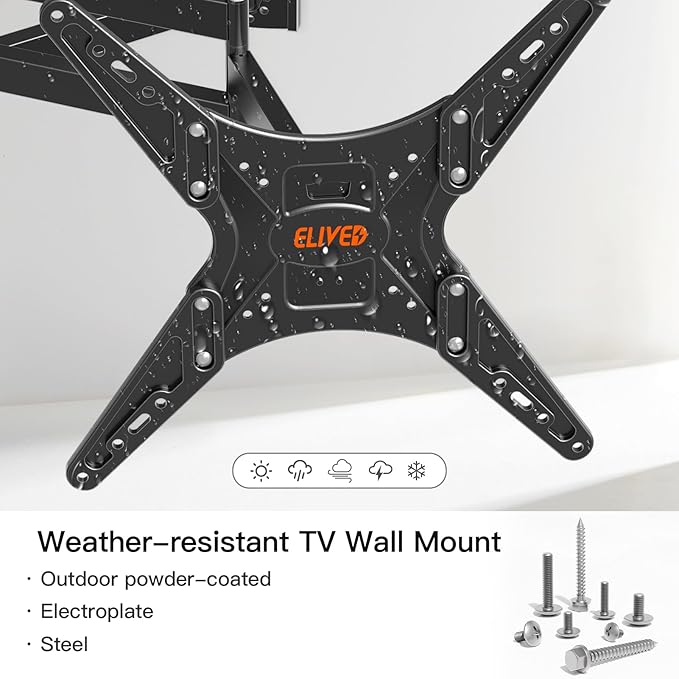 ELIVED Outdoor Long Arm TV Wall Mount for Most 26-65 Inch TVs, 37.4 Inch Long Extension TV Mount Swivel and Tilt, Max VESA 400x400mm, Full Motion Weatherproof Wall Mount tv Bracket Holds up to 77 lbs.