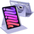Fintie 360 Degree Rotating Case for iPad mini 7 (A17 Pro, 7th Generation) 2024 / iPad mini 6 (6th Gen) 8.3 Inch - Swiveling Protective Stand Clear Back Cover with Pencil Holder (Purple)