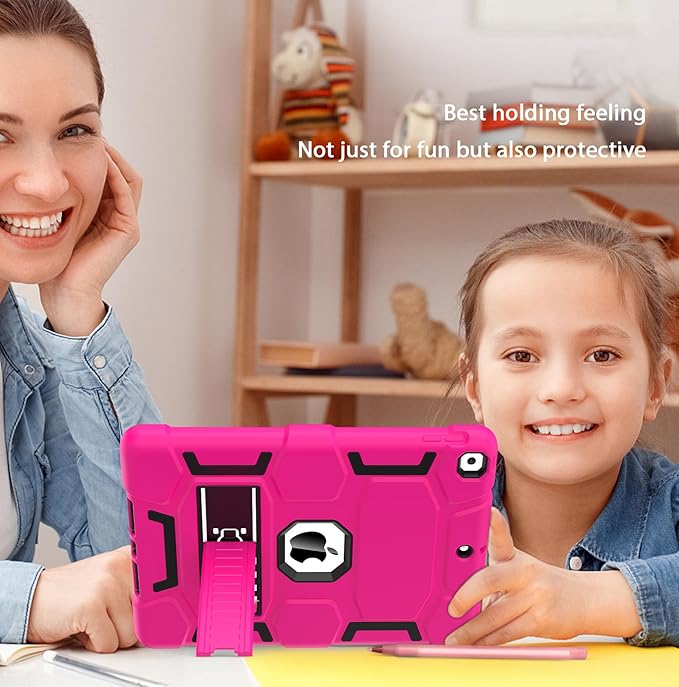 CCMAO iPad 9th Generation Case, iPad 8th/7th Generation Case, iPad 10.2 2021/2020/2019 Case with Kickstand, Heavy Duty Shockproof Hybrid Three Layer Protective Cover, Pink+Black