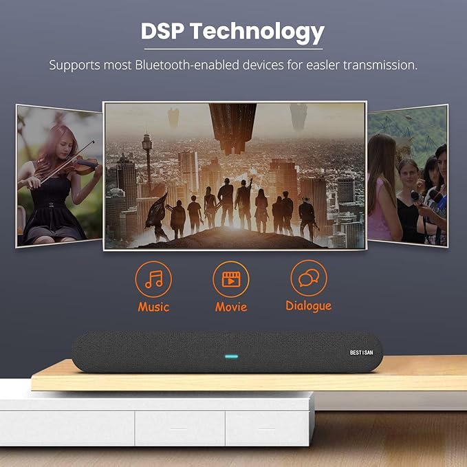 BESTISAN Sound bar, Soundbar TV Sound bar Wired and Wireless Bluetooth Audio Speakers(28 Inches, 4 Drivers, Bluetooth 5.0 Version, Optical Cable Included, Bass Adjustable)