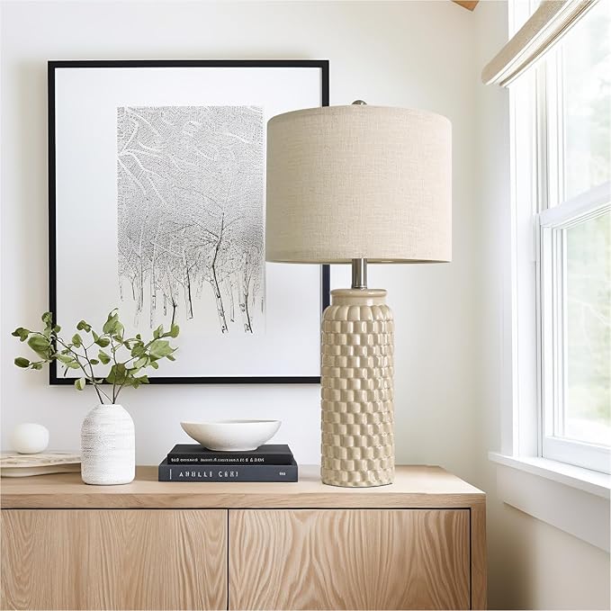 USumkky 24" Modern Ceramic Bedside Lamp Set of 2 for Bedroom Decor Farmhouse Table Lamp for Living Room Office Dorm Cream