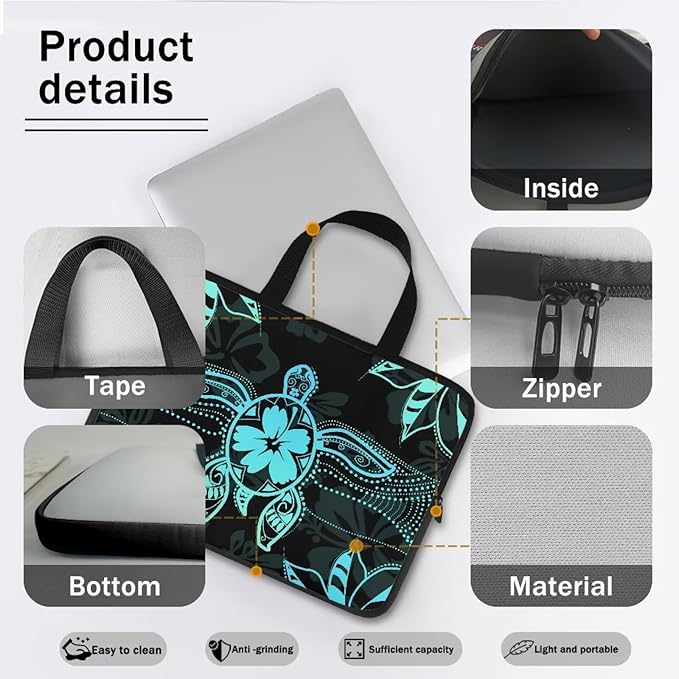 Polynesian Tribal Laptop Sleeve Case 17 Inch Laptop Cover Protective Case Portable Computer Carrying Bag Compatible with 10-17 Inch Shockproof Padded Laptop Case, Black & Green