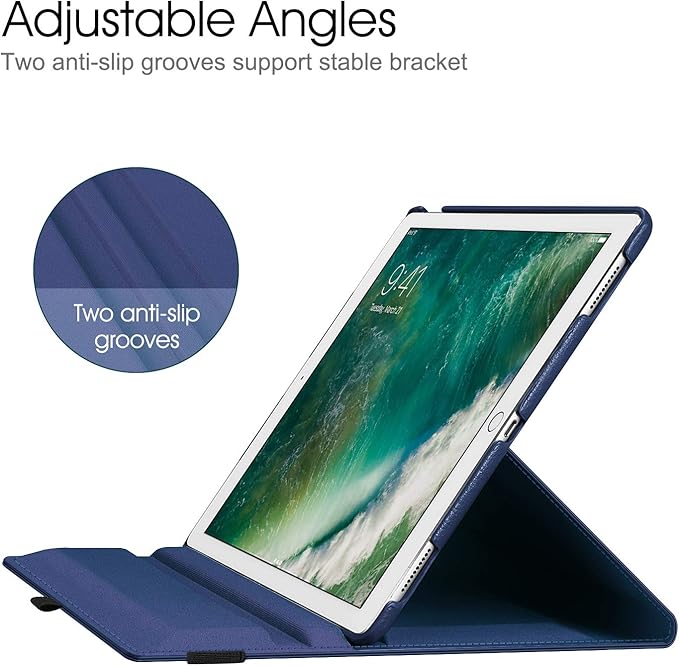 Fintie Rotating Case - 2017/2015 iPad Pro 12.9 inch (Old Model) 1st & 2nd Gen Case, 360 Degree Swiveling Stand Protective Back Cover, Supports Auto Wake/Sleep, Navy