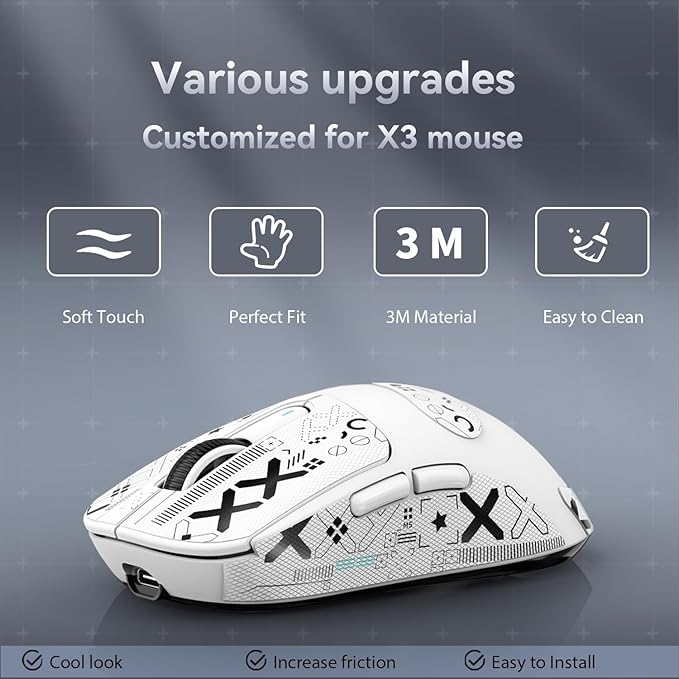 Mouse Anti Slip Grip Tape, Pre-Cut Universal Griptape for Superlight Wireless Gaming Mouse Skins, Sweat Resistant, Elastics Refined Side Grips, Easy to Apply, Ultra-thin 0.5mm (0.02in) - White