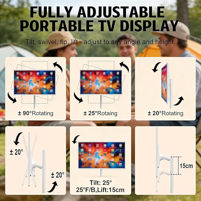 1080p/4k Smart Portable Wireless Touch Screen TV on Wheels,Portable Touch Screen Monitor,8+128G,with 21.5in/27in/32in Large Display 27in