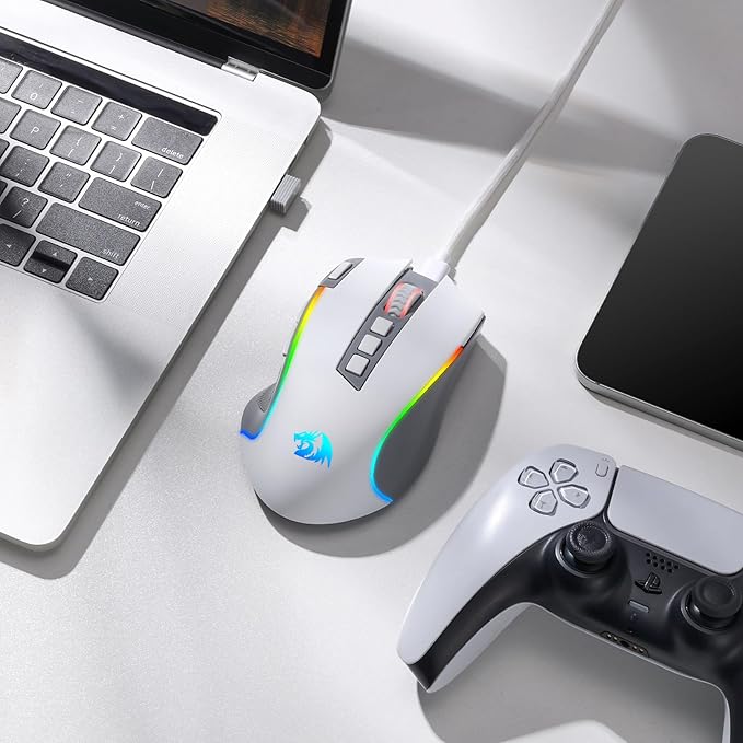 Redragon M612 PRO RGB Gaming Mouse, 8000 DPI Wired/Wireless Optical Mouse with 9 Programmable Buttons & 7 Backlit Modes, BT & 2.4G Wireless, Software Supports DIY Keybinds Rapid Fire Button