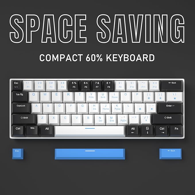 Camiysn 60% Mechanical Gaming Keyboard,Mixed Color Keycaps Gaming Keyboard with Brown Switches, Detachable Type-C Cable Mini Keyboard with Blue LED Light for PC/Laptop