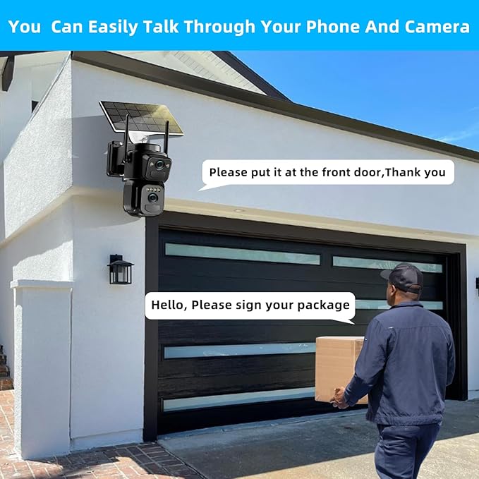 4K Solar Security Cameras Wireless Outdoor Battery Powered, 5GHz & 2.4GHz Dual Lens Bullet & 360° PTZ Outdoor Security Camera with Solar Panel, Digital Zoom, Night Vision,PIR Sensor (1Pack)