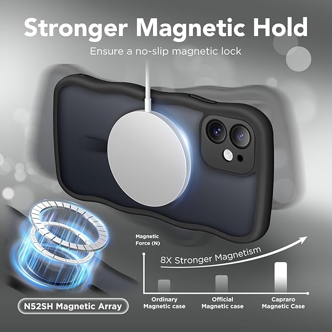 CAPRARO Cute for iPhone 11 Case, Compatible with MagSafe, [Curly Wave Edge] [Full Camera Protection] [14 FT Drop Protection] Magnetic Phone Case for 11 6.1 Inch, Black