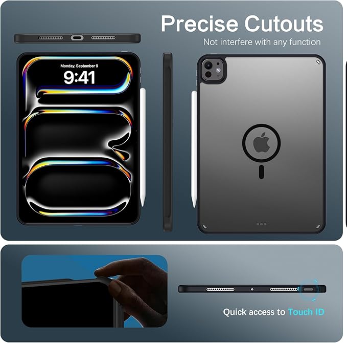 BENTOBEN Magnetic for iPad Pro 11 Inch Case (M5/M4) 2025/2024, Translucent Matte Back Slim Soft TPU Bumper Lightweight Shockproof Protective Women Girls Boys Tablet Case Cover, Black