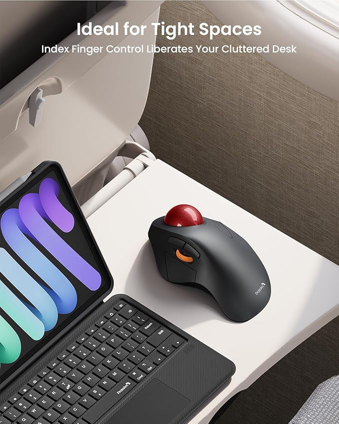ProtoArc Wireless Bluetooth Trackball Mouse, EM03 NL Ergonomic Rollerball Mouse Rechargeable Computer Mice, 3 Device Connection, Compatible with PC, iPad, Mac, Windows-Red Ball