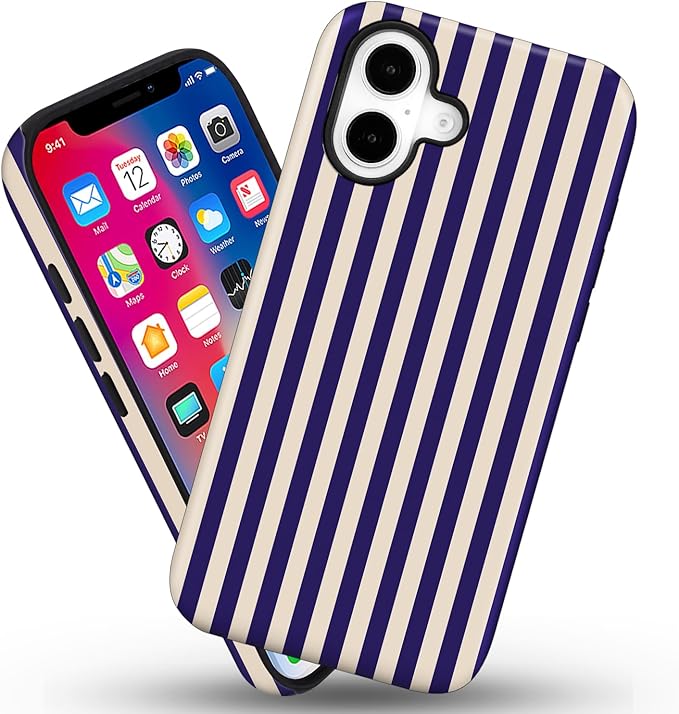 Magnetic for iPhone 17 Case Cute Stripes Phone Case, Shockproof Slim TPU and Hard PC Protective Phone Cover Compatible with MagSafe Designed for Women Girls, Deep Purple
