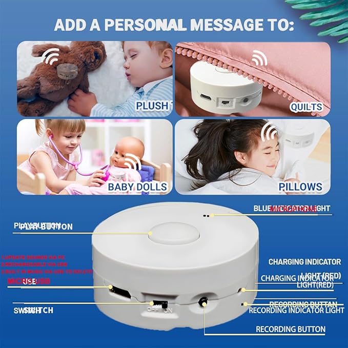 16 Minutes Voice Recorder, Record Custom Message for Crafts, Stuffed Bear, Baby Doll, and Pillow