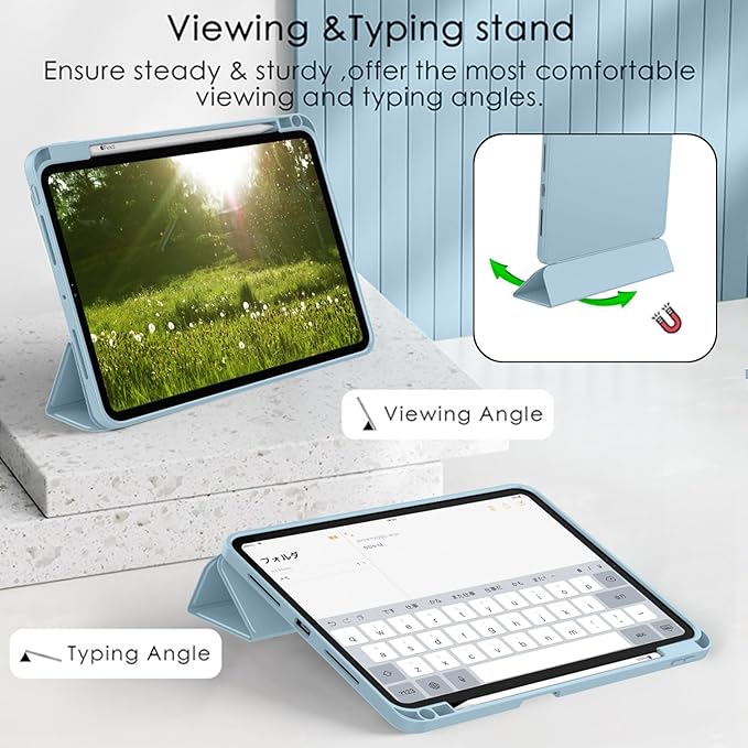 ZryXal iPad Pro 11 Inch Case (M5) 2025/ (M4) 2024 (Model: A2836/A2837/A3006), Trifold Stand Smart Cover with Pencil Holder and Soft TPU Back, Auto Wake/Sleep (New Light Blue)