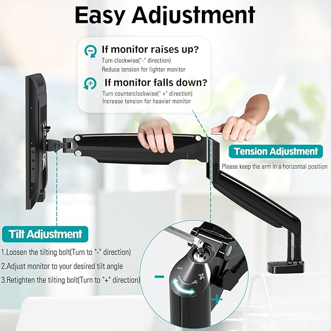 MOUNT PRO 40 inch Single Monitor Mount Stand fits 30.9lbs Ultrawide Screen, Heavy Duty Gas Spring Monitor Arm, Premium Desk Computer VESA Mount with Height/Tilt/Swivel/Rotation Adjustable