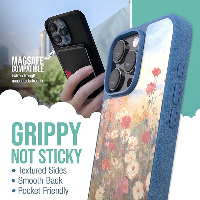 Smartish® iPhone 16 Pro Max Magnetic Case - Gripmunk Compatible with MagSafe [Lightweight + Protective] Slim & Thin Grip Cover with Microfiber Lining for Apple iPhone 16 Pro Max - Wildflower Fields