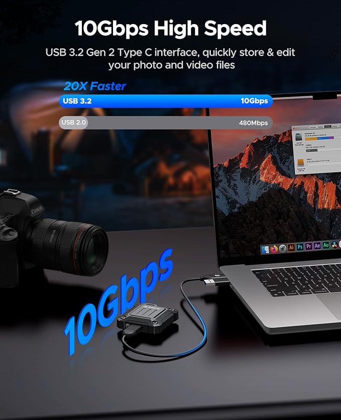ORICO Full Metal M.2 NVMe 2230 SSD Enclosure, USB C 3.2 Gen2 Type-C 10Gbps to NVMe PCIe Adapter, Compatible with iPhone 17/16/15 Pro/Pro Max 4K ProRes Recording - XAM2