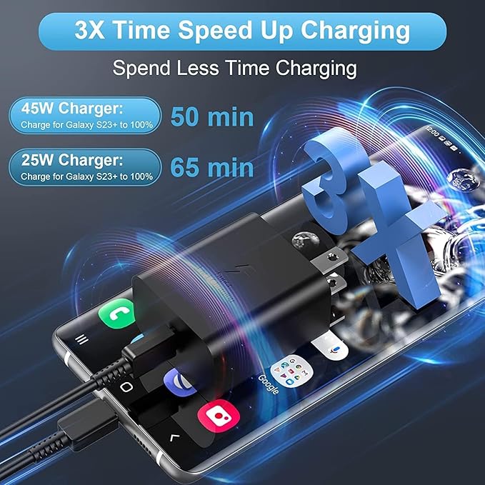 Dual Port 45W Super Fast Charger and Type C Cable 10ft 6ft,USB C Wall Charging Block,Android Phone Charger Cord Long for Samsung Galaxy S26 Ultra/S25/S24/S23+/S22 Plus/S21/S20/iPhone 17 16 15 Pro Max