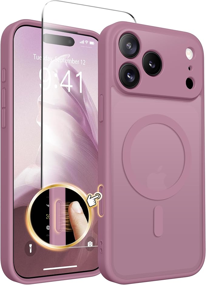 CAPRARO Magnetic for iPhone 17 Pro Max Case, Upgraded [Full Camera Protection] [Compatible with MagSafe] Protective Translucent Matte Women Girl Phone Case Cover, Black Currant