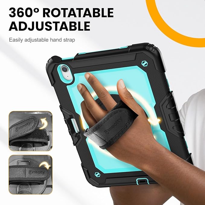 timecity Case for iPad Air 11 Inch M4 / M3 / M2 (2026/2025/ 2024), 360° Rotating Stand, Pencil Holder & Wireless Charging, Shockproof with Screen Protector & Shoulder Strap - for Designers, Blue