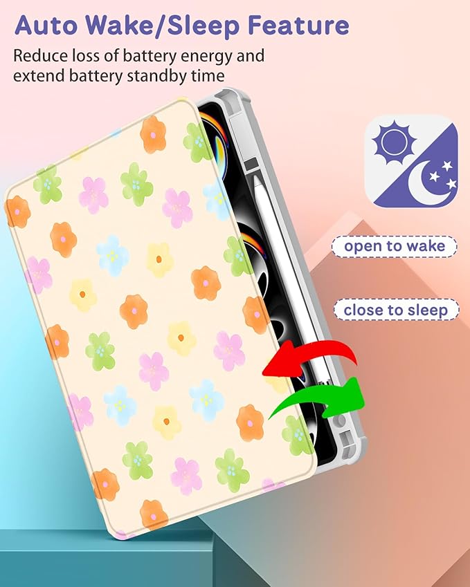 Uppuppy for iPad Pro M4/M5 Case 13 inch - 360 Degree Rotating Stand Folio Smart Cover with Pencil Holder for Women Girls, Colorful Flowers for iPad Pro 13 inch Case 2024 M4/2025 M5