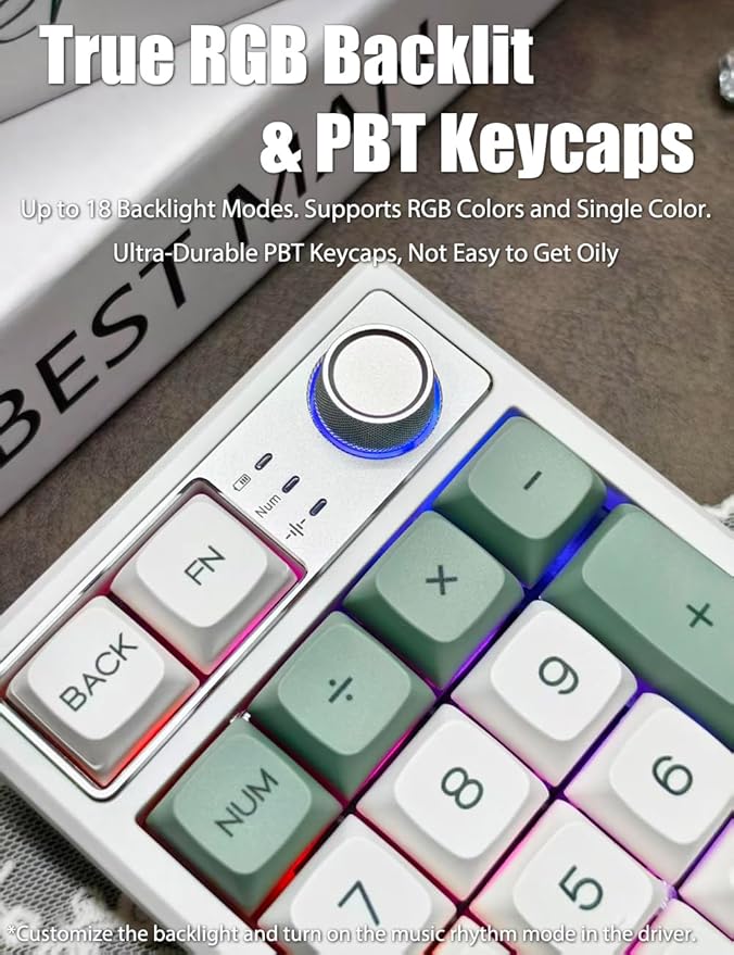 Gasket Creamy Mechanical Numpad Programmable Macro Keypad Wireless 2.4G/Bluetooth 5.0/Wired USB-C RGB Backlit Hot Swappable Number Pad Rechargeable Numeric Keyboard Metal Knob, Botanic Garden
