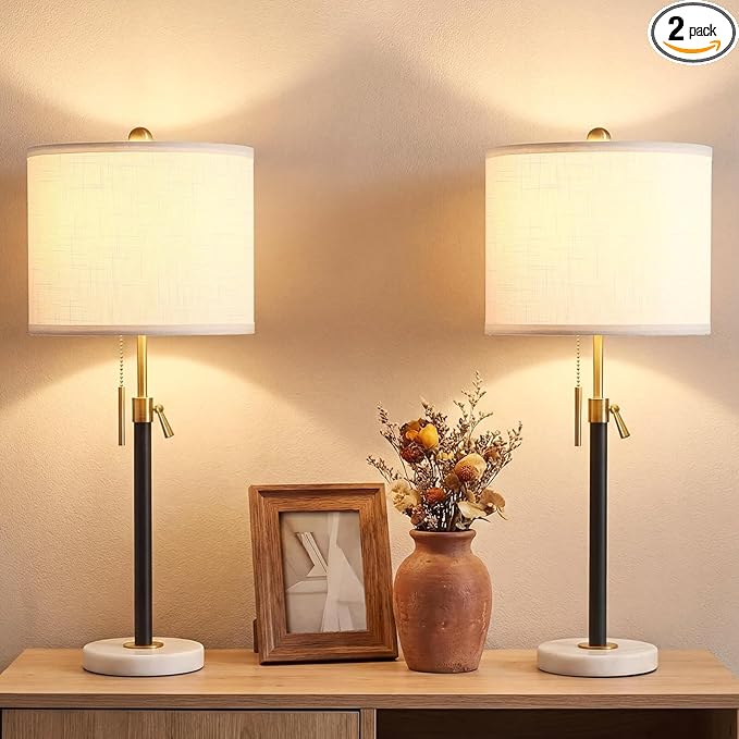 Qingmiao Gold Table Lamps Set of 2, 22" to 30" Adjustable Nightstand Lamps for Bedroom, Dimmable End Table Lamps for Living Room Console Entry Farmhouse Home Decor, New House Warming Gifts