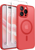 CAPRARO Magnetic for iPhone 15 Pro Case, [Compatible with MagSafe] [Full Camera Protection] Shockproof Protective Slim Translucent Matte Phone Case for iPhone 15 Pro 6.1'', Watermelon Red