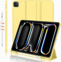 iMieet Case for iPad Pro 11 Inch (M5) 2025 /(M4) 2024 5th Gen, Trifold Stand Smart Cover with Pencil Holder and Soft TPU Back, Auto Wake/Sleep (Yellow)
