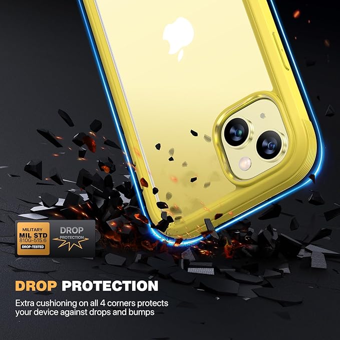 Diaclara Designed for iPhone 15 Plus Case 6.7'', Full-Body Clear Bumper Case with Built-in Screen Protector, 360 Protective Rugged Cover+Tempered Glass Camera Lens Protector,Yellow